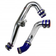 HPS Polish Intercooler Hot Charge Pipe and Cold Side with Blue Hoses 15-17 Ford Mustang Ecoboost 2.3L Turbo