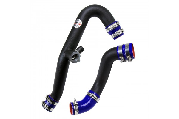 HPS Black Intercooler Hot Charge Pipe and Cold Side with Blue Hoses 15-17 Ford Mustang Ecoboost 2.3L Turbo