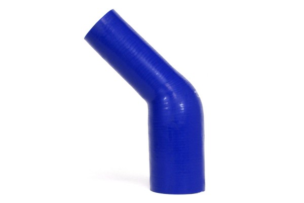 HPS HIGH TEMP 1" > 1-3/8" ID 4-PLY REINFORCED SILICONE 45 DEGREE ELBOW REDUCER HOSE BLUE (25MM > 35MM ID)
