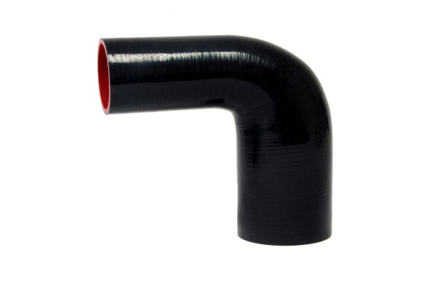 HPS HIGH TEMP 1" > 1-3/8" ID 4-PLY REINFORCED SILICONE 90 DEGREE ELBOW REDUCER HOSE BLACK (25MM > 35MM ID)