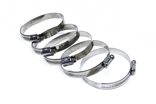 HPS STAINLESS STEEL WORM GEAR LINER CLAMP SAE 80 5PC PACK 4-5/8" - 5-1/2" (117MM-140MM)